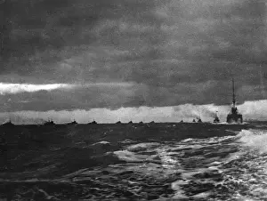 Flotilla Prints: Flotilla of ships off Harwich coast, Essex, WW1