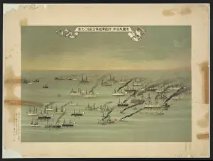 Flotilla Prints: A flotilla of steamships sailing under the flags of several
