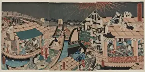 Flourishing Prints: Flourishing fireworks at Ryokoku Bridge Kawabiraki (opening