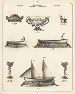 Catalog Prints: Flower dishes and vases in the shape of boats