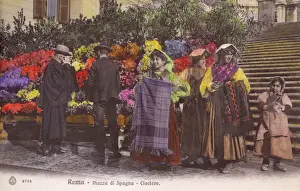 Bouquets Prints: Flower Sellers - Rome - Piazza di Spagna