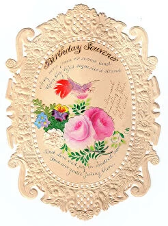 Images Dated 9th July 2018: Flowers and bird on a paper lace birthday card