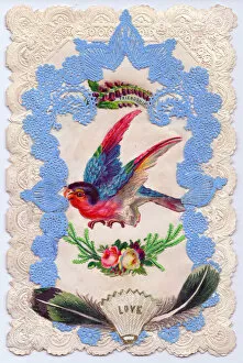 Images Dated 18th June 2018: Flowers and bird on a paper lace romantic card