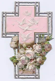 Dove Prints: Flowers and doves on a cross-shaped greetings card