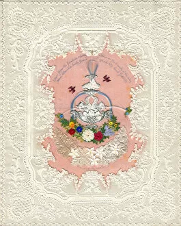 Delicate Gallery: Flowers, fountain and birds on a paper lace romantic card