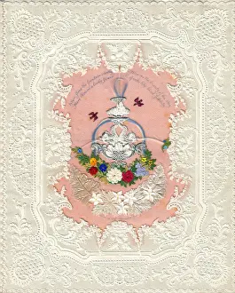 Delicate Prints: Flowers, fountain and birds on a paper lace romantic card