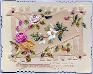 Flowers and garden fence on a birthday card