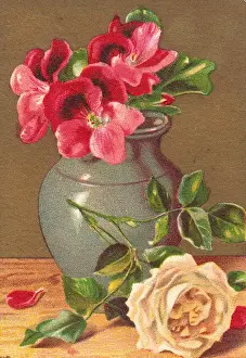 Flowers and grey jug on a greetings card
