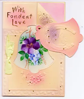 Flowers, holly and bell on a Christmas card