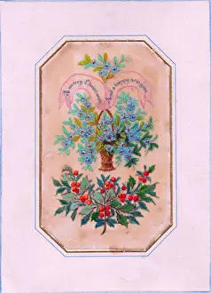 Forgetmenot Prints: Flowers and holly on a Christmas and New Year card