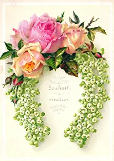 Buds Prints: Flowers in horseshoe shape on a French greetings card