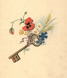 Nestled Prints: Flowers and Key