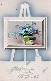 Easel Collection: Flowers in a vase on an easel on a birthday postcard