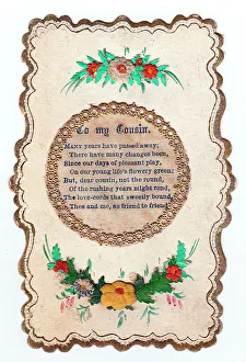 Images Dated 14th June 2018: Flowers and verse on a greetings card to a cousin