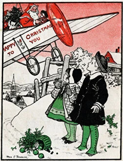 Presents Collection: Flying Santa Claus on a Christmas card