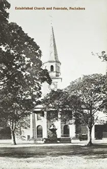 Moray Prints: Fochabers, Scotland - Established Church and Fountain