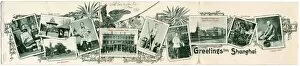 Fold-out postcard with scenes of Shanghai, China