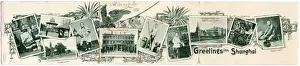 Rick Shaw Prints: Fold-out postcard with scenes of Shanghai, China