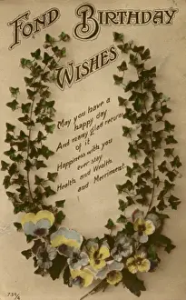 Fond Birthday Wishes with ivy and pansies