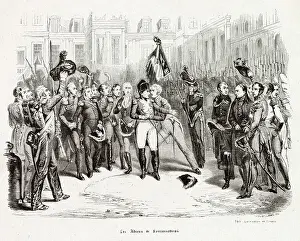 Farewell Prints: At Fontainebleau, The Grand Army bids farewell to Napoleon (the little corporal') who brought it glory