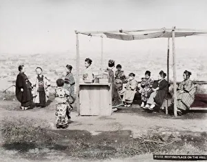 Food stall, resting place, viewpoint, children, Japan