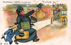 Misses Prints: Football Terms Illustrated - A Plucky Try - Running for bus