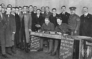 Joining Collection: Footballers Battalion attending HQ at Kingsway for pay, WW1