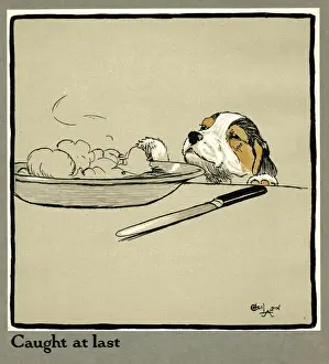 Onions Prints: Forager the puppy sniffs at the Irish stew
