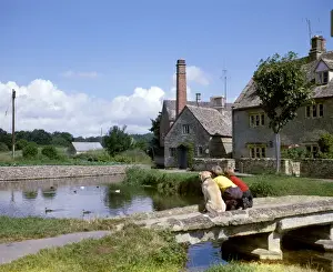 Cotswolds Prints: Mill and ford at Lower Slaughter, Gloucestershire