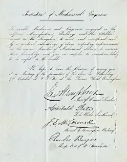 Institution Prints: Foundation letter (1846) - Institution of mechanical Engineers (IMechE). Date: 1846