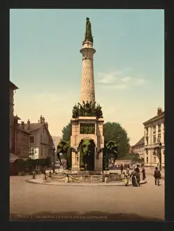 Chambery Prints: The fountain of elephants, Chambery, France