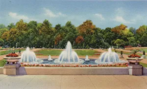 Fountains in sunken gardens, Garfield Park, Indianapolis, Indiana, USA Date: 1936