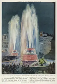 Heir Prints: Fountains of Trafalgar Square lit with blue to welcome birth