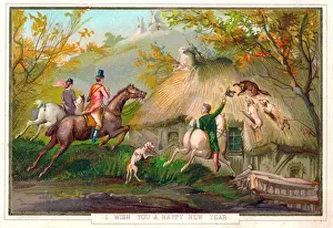 Galloping Prints: Foxhunting scene on a New Year card