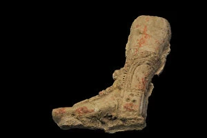 Maya Collection: Fragment of relief. It depicts the leg of the priest