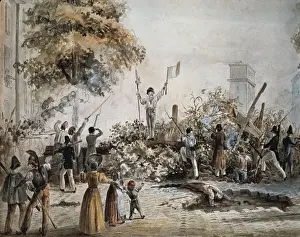 Boulevard Prints: France (1830). Revolution of July in Paris. Barricade