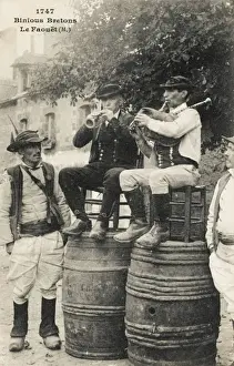 France - Le Faouet - Breton Men playing bagpipes