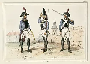 France. Military uniforms of 1802. Litography
