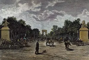 Triomphe Prints: France. Paris. Triumphal arch and Champs-Elysees. Colored en