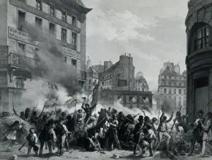 Barricade Prints: France. Revolution of 1848. Fight and taking