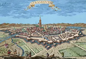 Overview Prints: France. Strasbourg. Engraving. 17th century. Colored