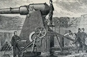 Prussian Prints: Franco-Prussian War (1870). Moncrieff gun. Etching