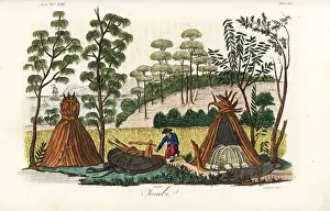 Tasmania Prints: Francois Peron examining an aborginal tomb