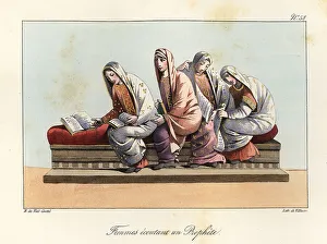 Veils Prints: Frankish women listening to a Christian priest, 9th century