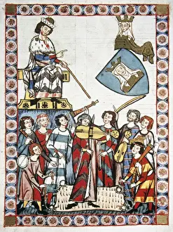 Feudal Prints: Frauenlob, German poet (d. 1318), listening to a musician. C