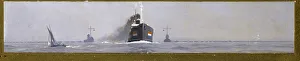 Images Dated 26th March 2018: Freighters passing through an anti-submarine boom, WW1