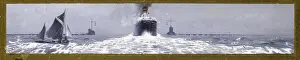 Freighters passing through an anti-submarine boom, WW1