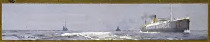 Freighters passing through an anti-submarine boom, WW1