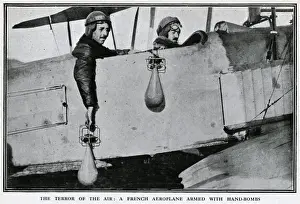 Airman Prints: French aeroplane with hand bombs, WW1