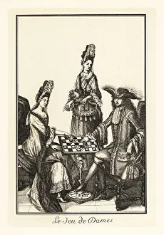 Diversion Prints: French aristocrats playing a game of draughts